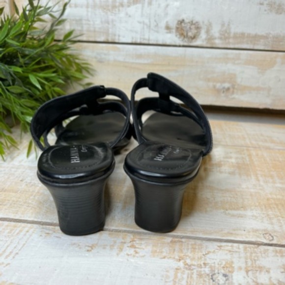 Hannah Womens Ridge Slide Sandals Black Block Heels‎ Slip On Cut Out 10 M - Picture 9 of 12